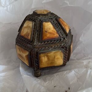 Moroccan copper and bone geometrical jewelry box, 1960s / orange, chest,